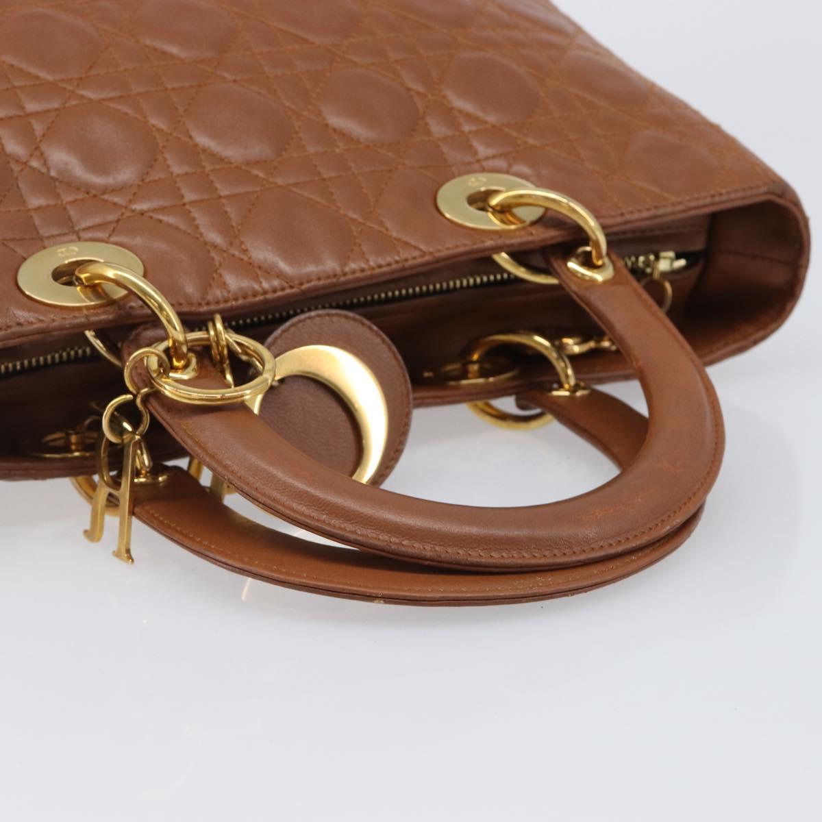 Christian Dior Canage Hand Bag Leather Brown Gold Auth bs36947