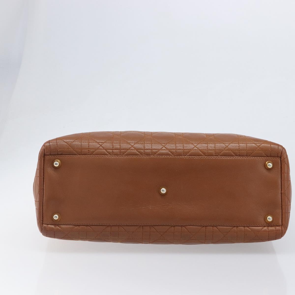 Christian Dior Canage Hand Bag Leather Brown Gold Auth bs36947