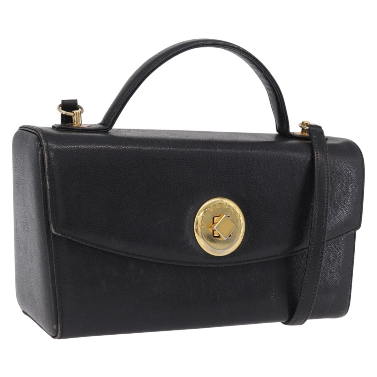 GIVENCHY Hand Bag Leather 2way Black Gold Auth bs36948