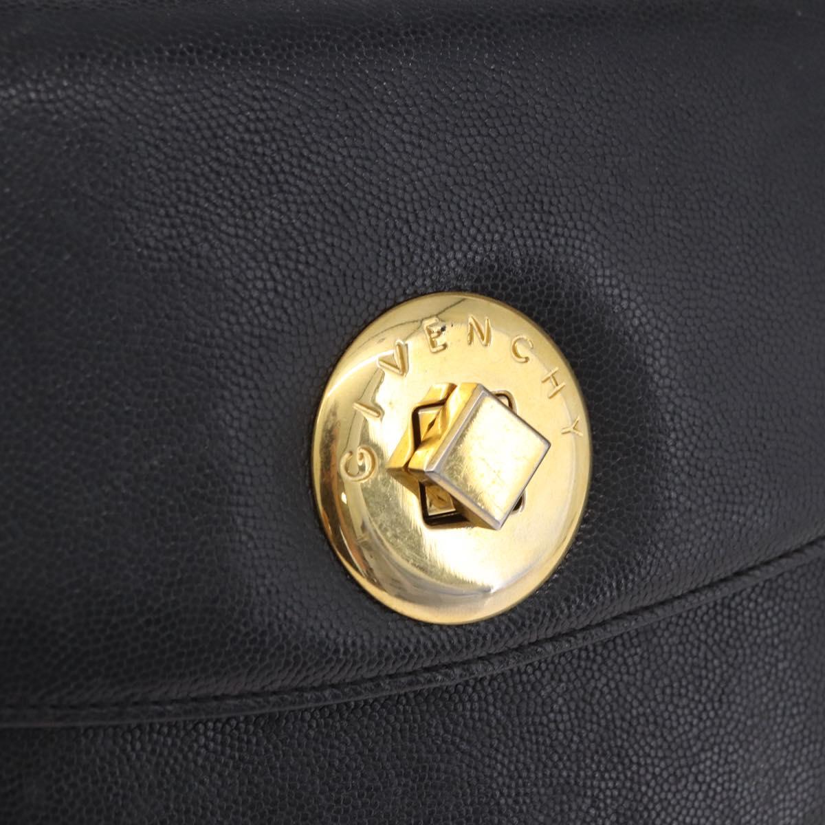 GIVENCHY Hand Bag Leather 2way Black Gold Auth bs36948