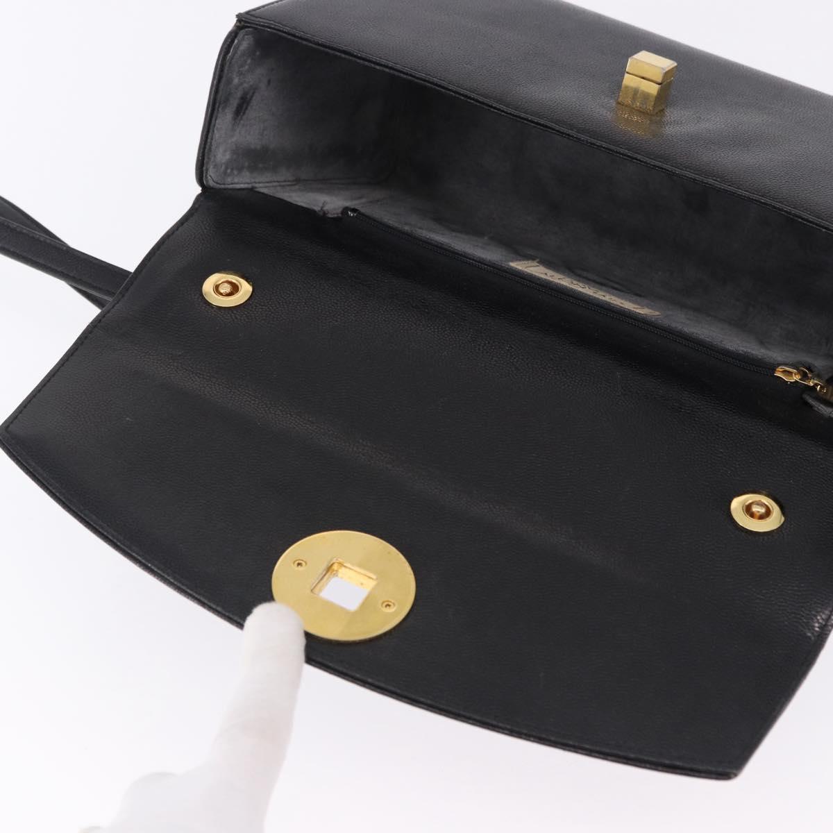 GIVENCHY Hand Bag Leather 2way Black Gold Auth bs36948