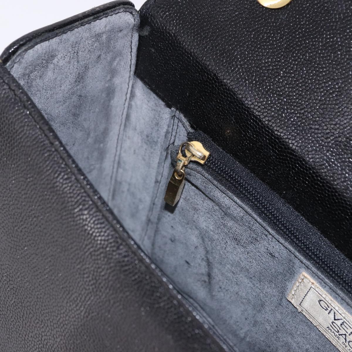 GIVENCHY Hand Bag Leather 2way Black Gold Auth bs36948