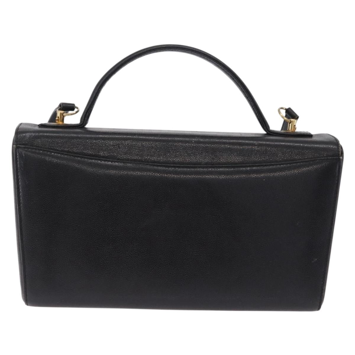GIVENCHY Hand Bag Leather 2way Black Gold Auth bs36948