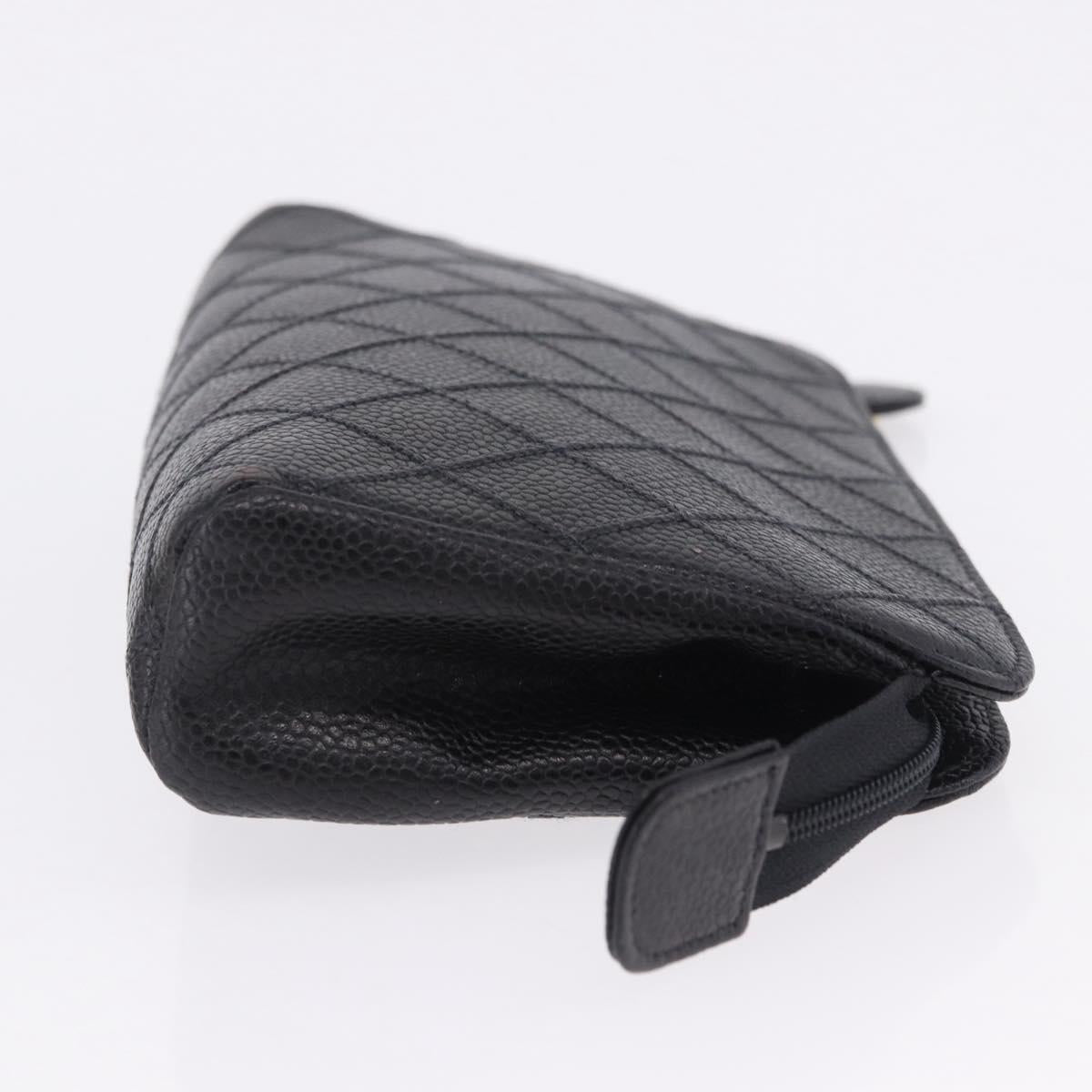 CHANEL Matelasse Pouch Caviar Skin Black Gold CC Auth bs36949