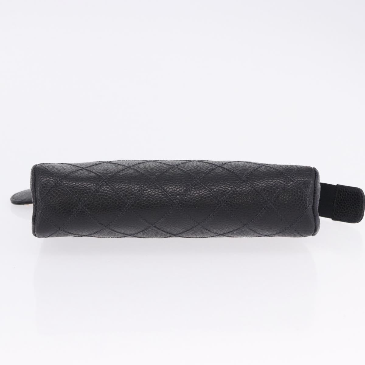 CHANEL Matelasse Pouch Caviar Skin Black Gold CC Auth bs36949