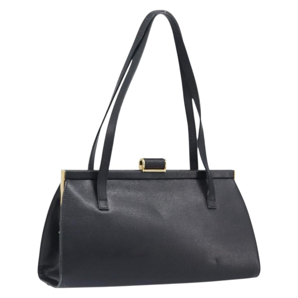 Salvatore Ferragamo Hand Bag Leather Black Gold Auth bs36950