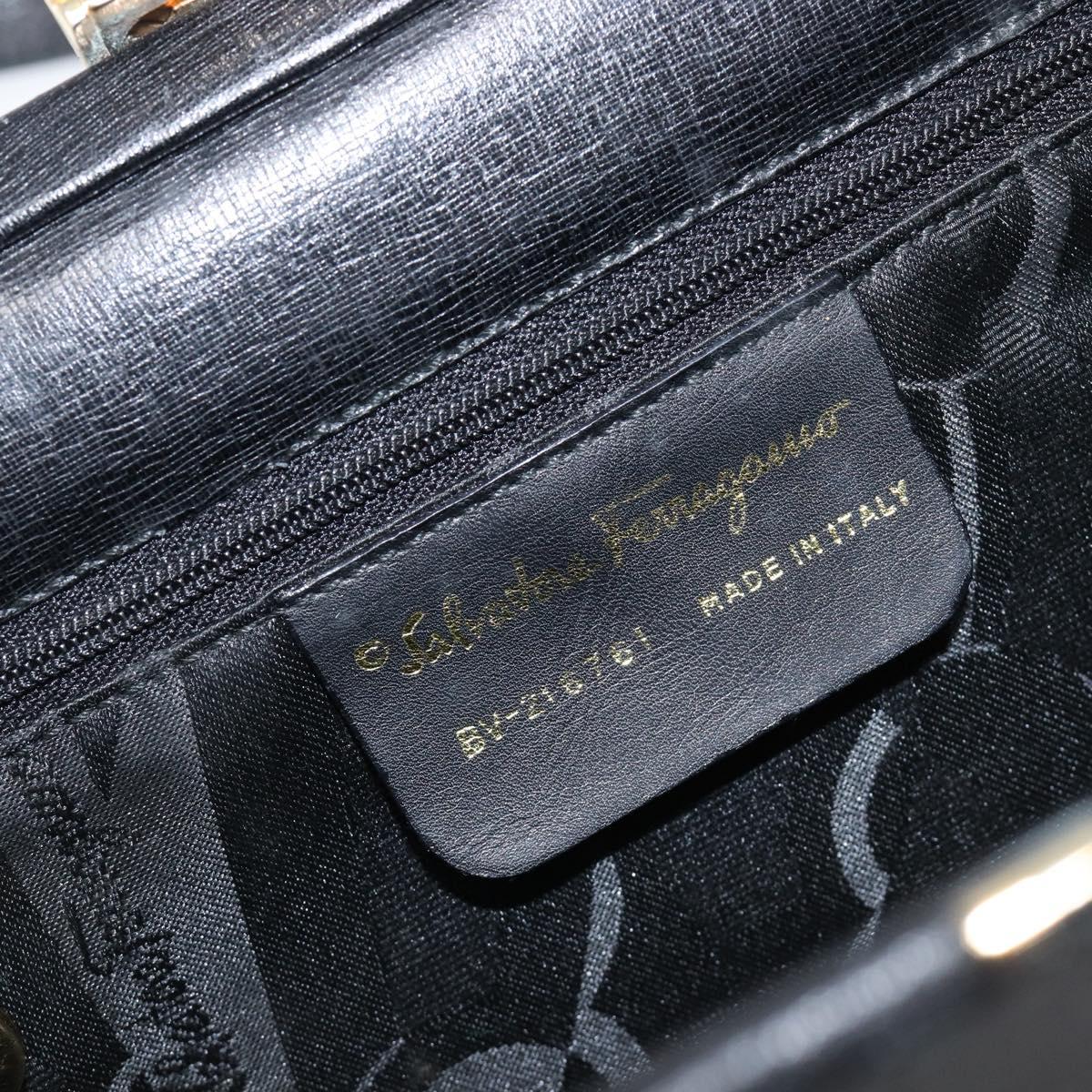 Salvatore Ferragamo Hand Bag Leather Black Gold Auth bs36950