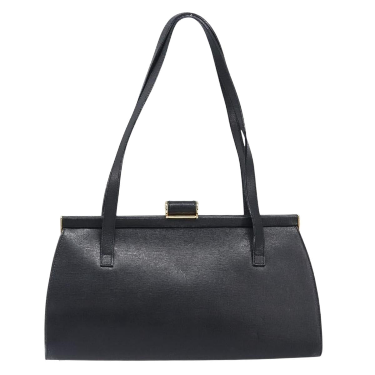 Salvatore Ferragamo Hand Bag Leather Black Gold Auth bs36950