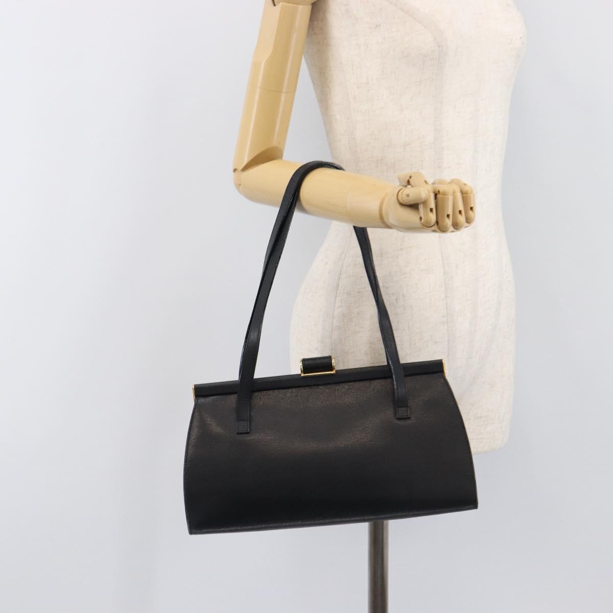 Salvatore Ferragamo Hand Bag Leather Black Gold Auth bs36950