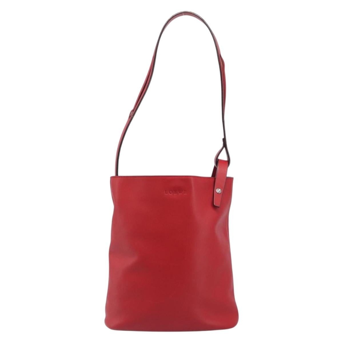 LOEWE Shoulder Bag Leather Red Silver Auth bs36952A