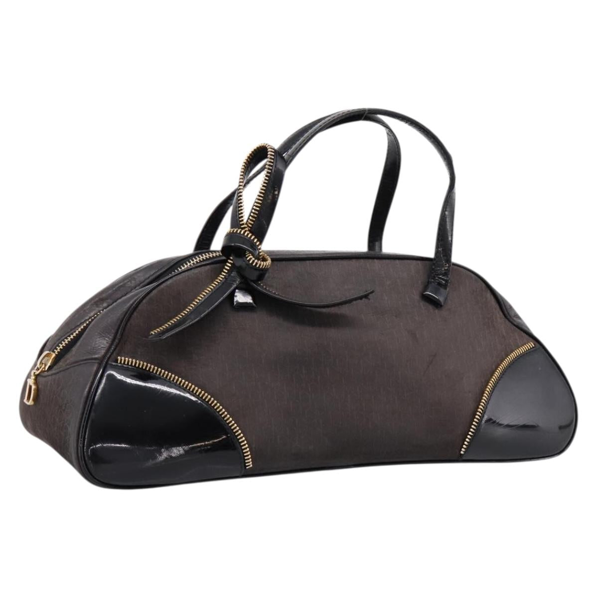 Christian Dior Trotter Canvas Hand Bag Black Gold Auth bs36954