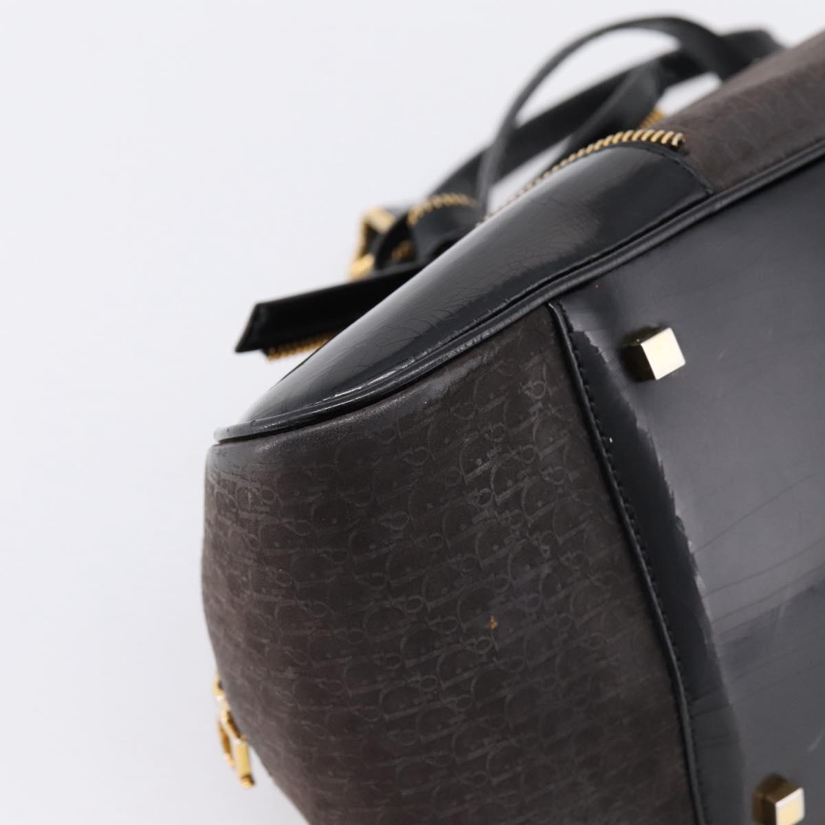 Christian Dior Trotter Canvas Hand Bag Black Gold Auth bs36954