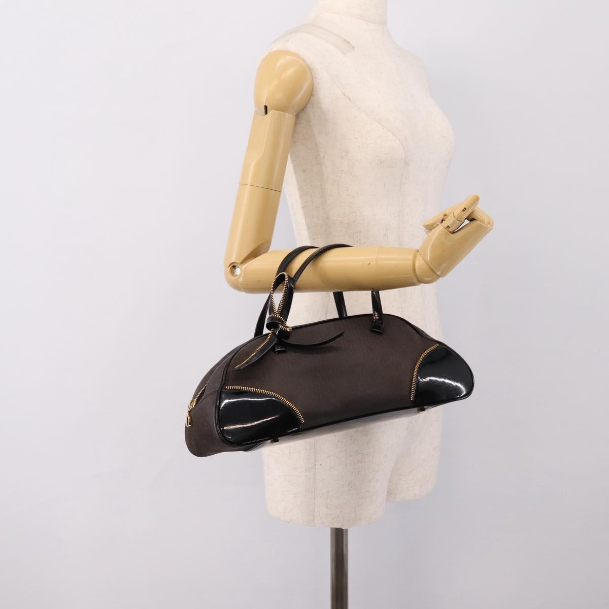 Christian Dior Trotter Canvas Hand Bag Black Gold Auth bs36954