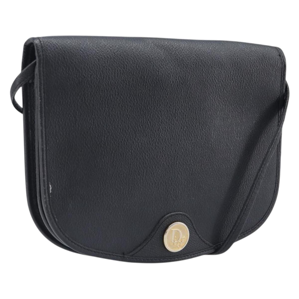 Christian Dior Honeycomb Canvas Shoulder Bag PVC Black Gold Auth bs36955