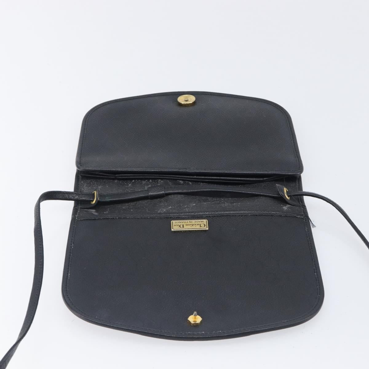 Christian Dior Honeycomb Canvas Shoulder Bag PVC Black Gold Auth bs36955