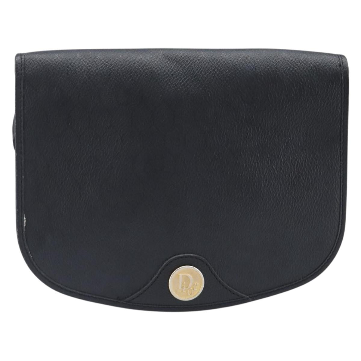 Christian Dior Honeycomb Canvas Shoulder Bag PVC Black Gold Auth bs36955