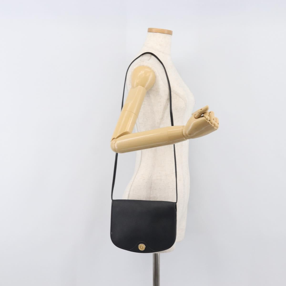 Christian Dior Honeycomb Canvas Shoulder Bag PVC Black Gold Auth bs36955