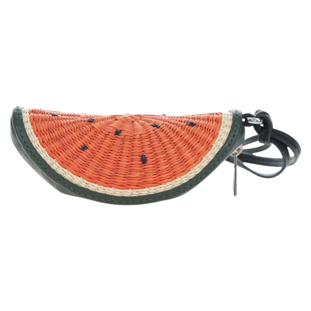 LOEWE Coin Purse Raffia Paula's Visa Collection Orange Auth bs36956M