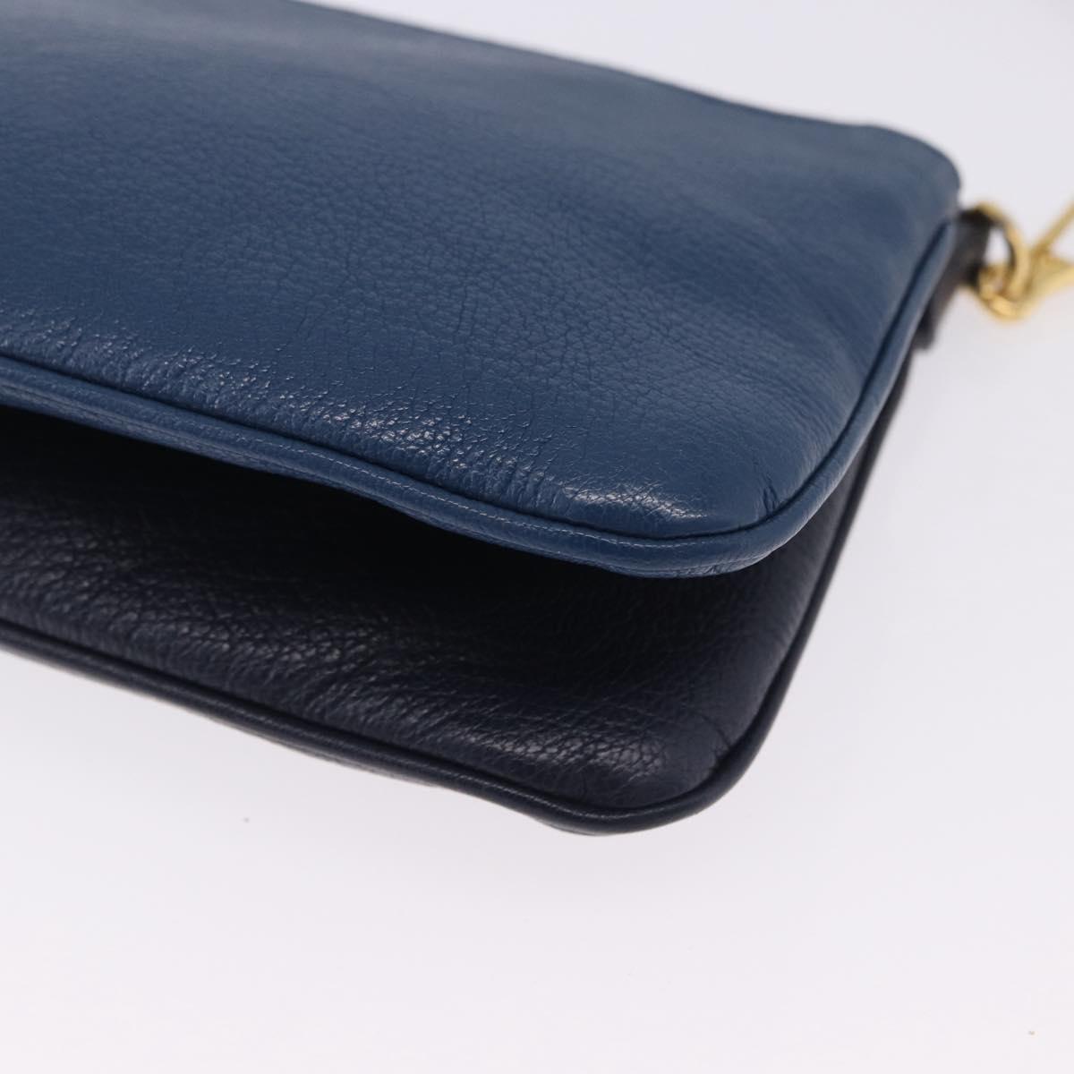 Miu Miu Chain Shoulder Bag Leather Blue Gold Auth bs36957A