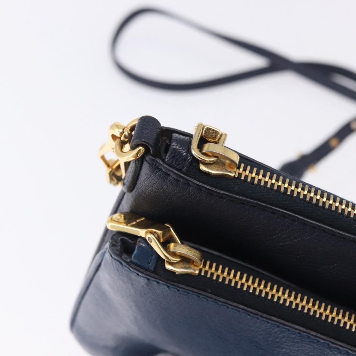 Miu Miu Chain Shoulder Bag Leather Blue Gold Auth bs36957A