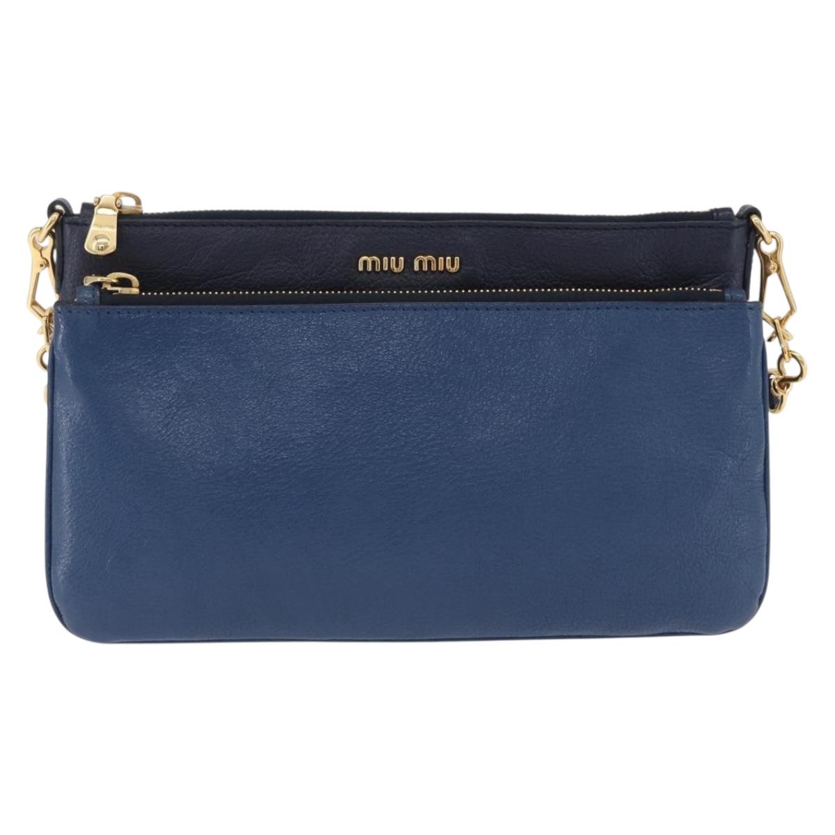 Miu Miu Chain Shoulder Bag Leather Blue Gold Auth bs36957A