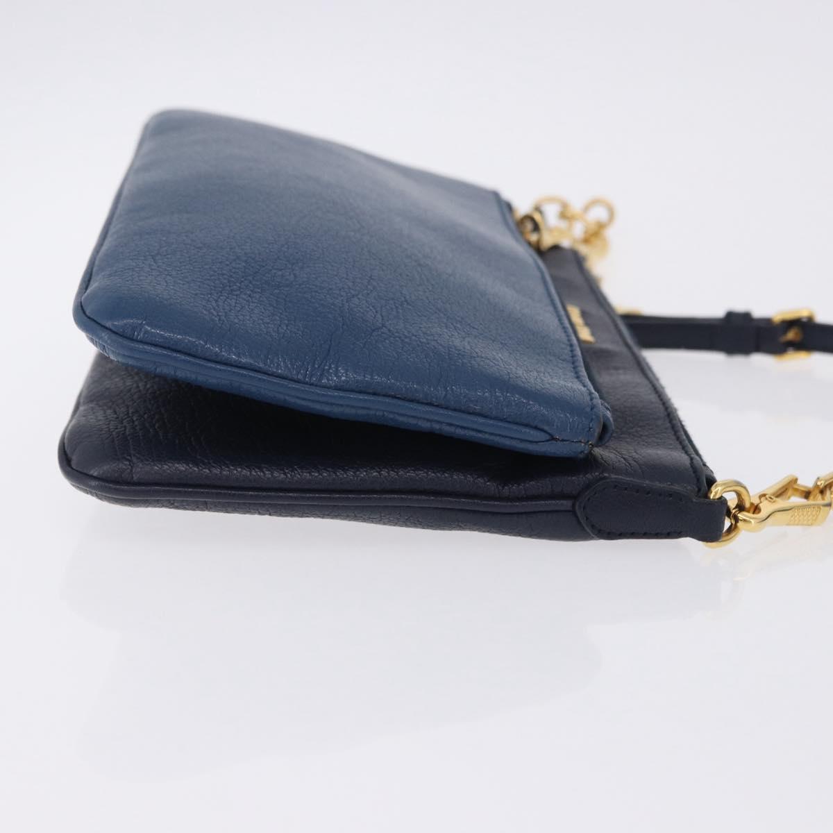 Miu Miu Chain Shoulder Bag Leather Blue Gold Auth bs36957A