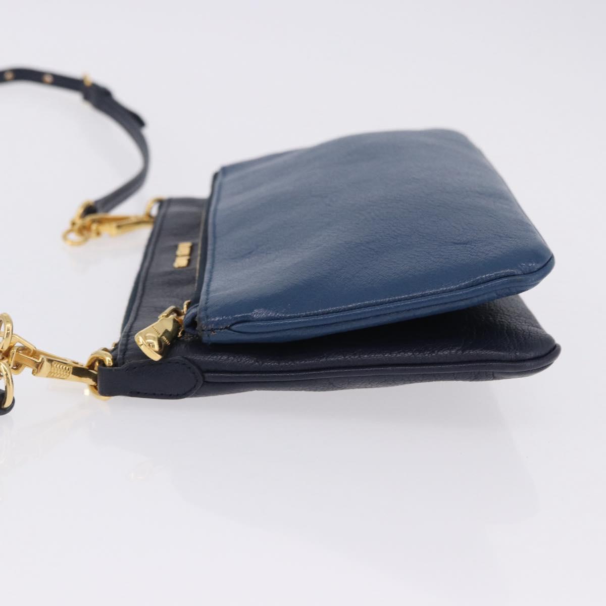 Miu Miu Chain Shoulder Bag Leather Blue Gold Auth bs36957A