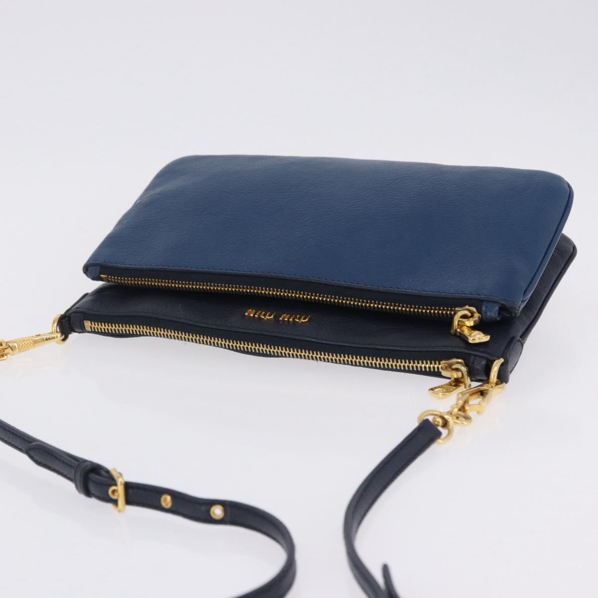 Miu Miu Chain Shoulder Bag Leather Blue Gold Auth bs36957A
