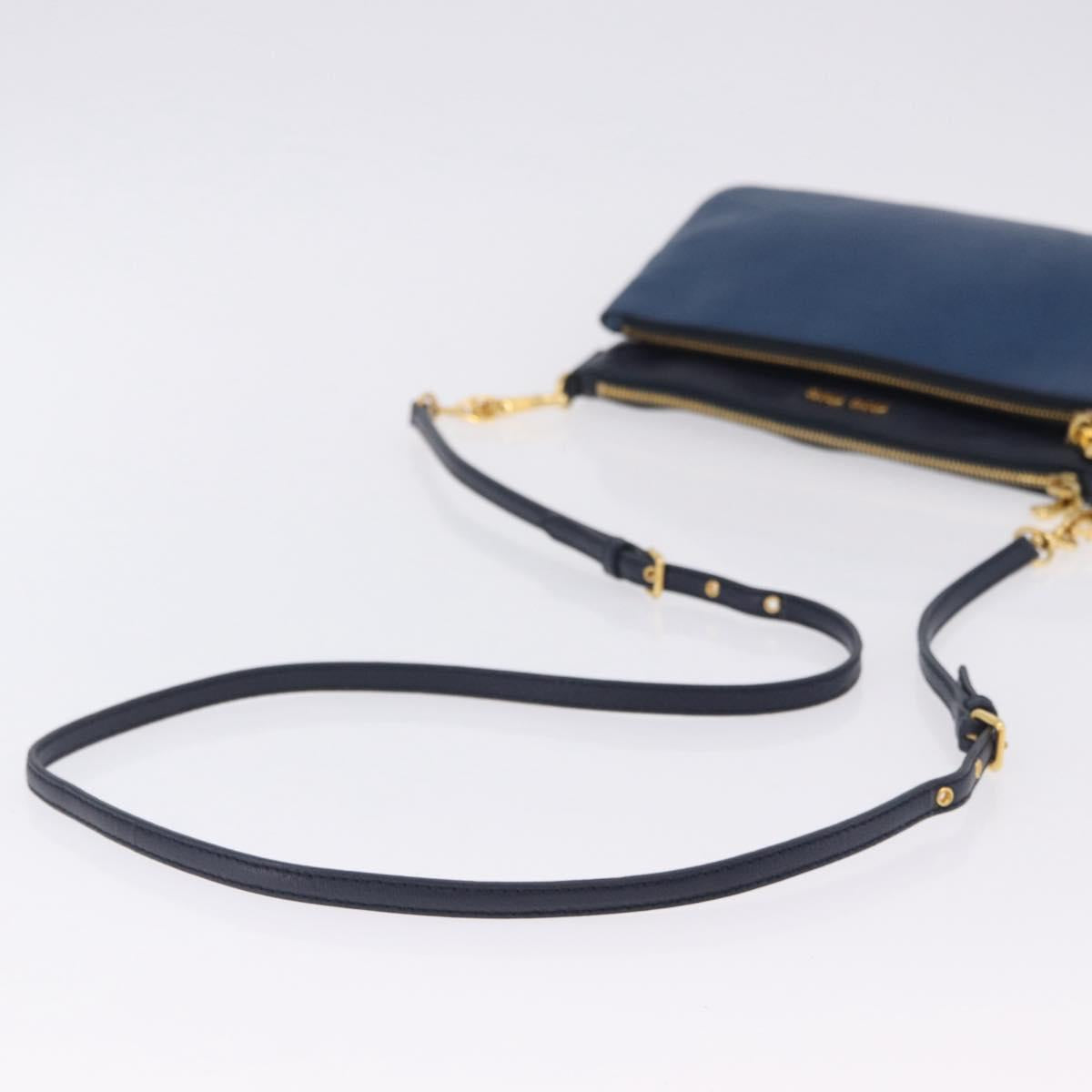 Miu Miu Chain Shoulder Bag Leather Blue Gold Auth bs36957A