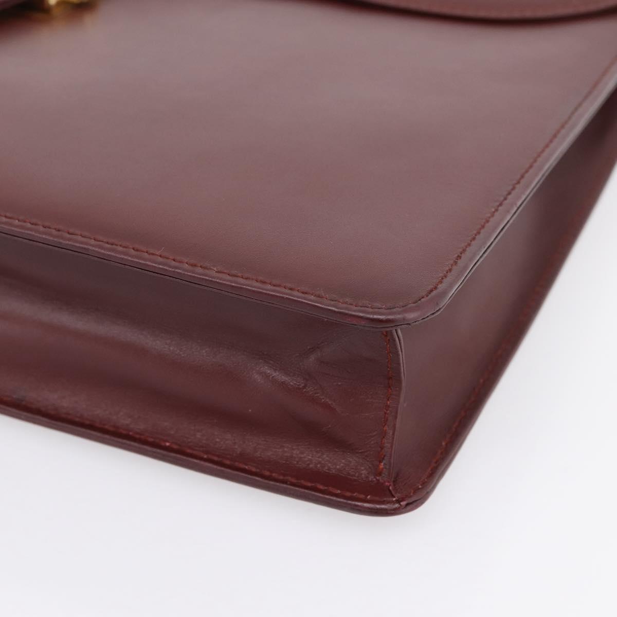 CARTIER Must Line Business Bag Leather Bordeaux Gold Auth bs36958