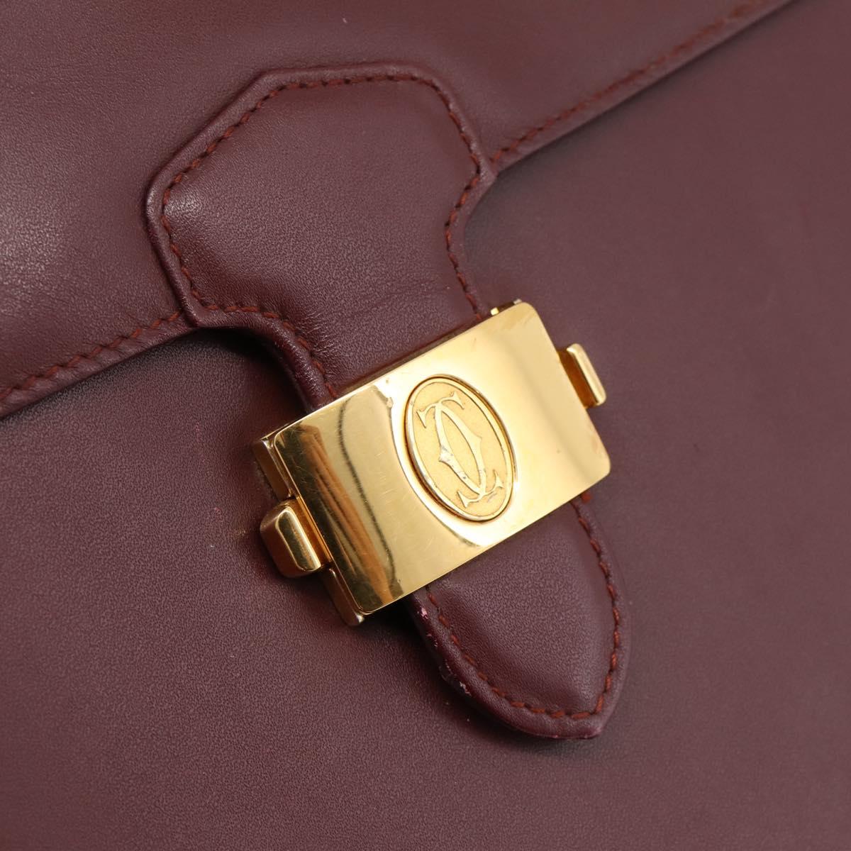 CARTIER Must Line Business Bag Leather Bordeaux Gold Auth bs36958