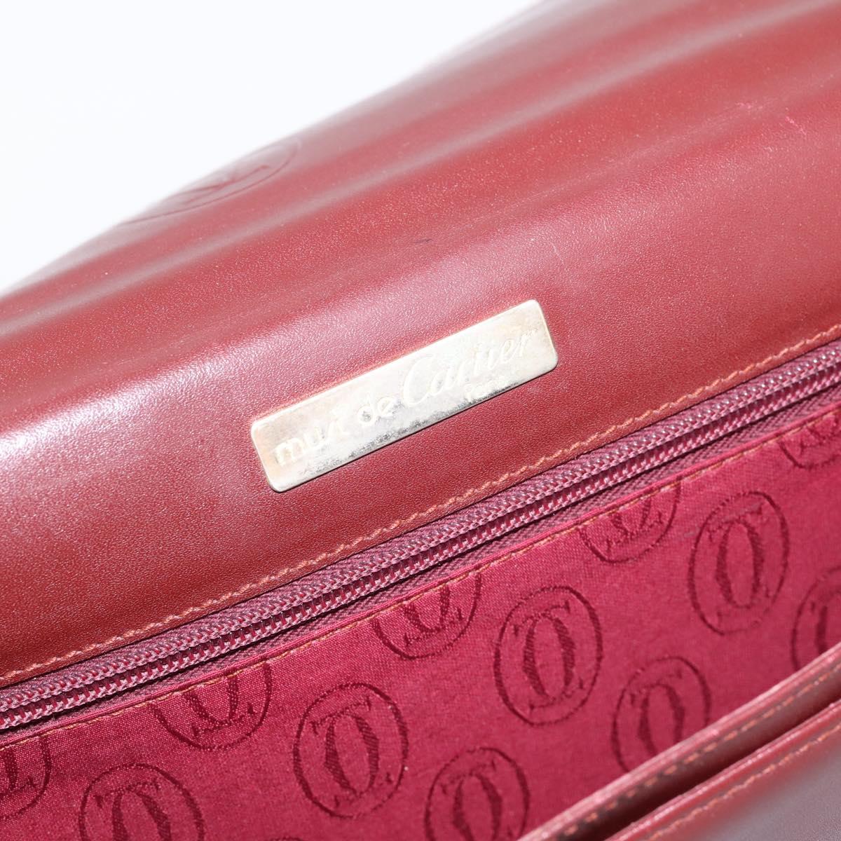 CARTIER Must Line Business Bag Leather Bordeaux Gold Auth bs36958