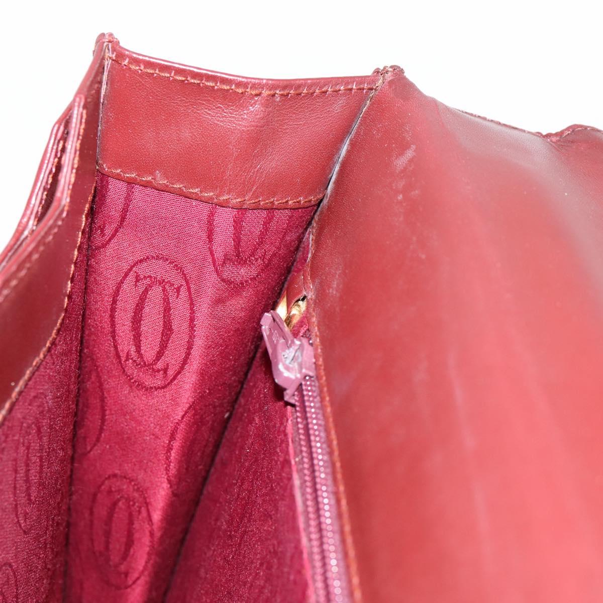 CARTIER Must Line Business Bag Leather Bordeaux Gold Auth bs36958