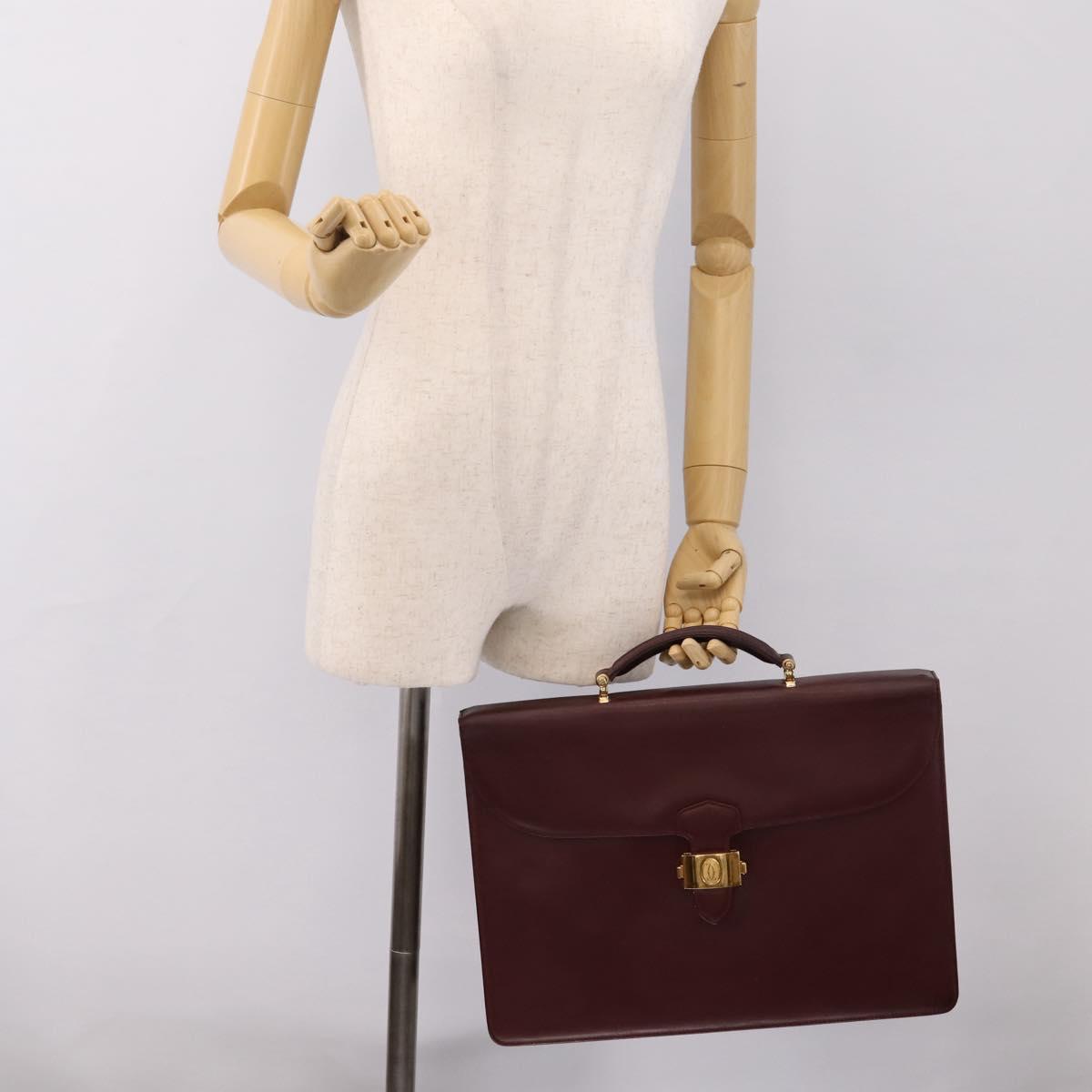 CARTIER Must Line Business Bag Leather Bordeaux Gold Auth bs36958