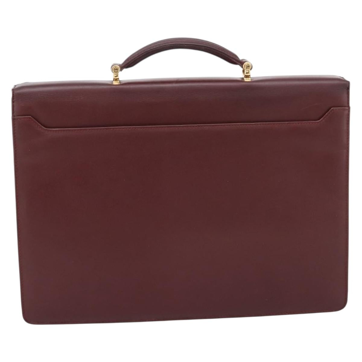 CARTIER Must Line Business Bag Leather Bordeaux Gold Auth bs36958