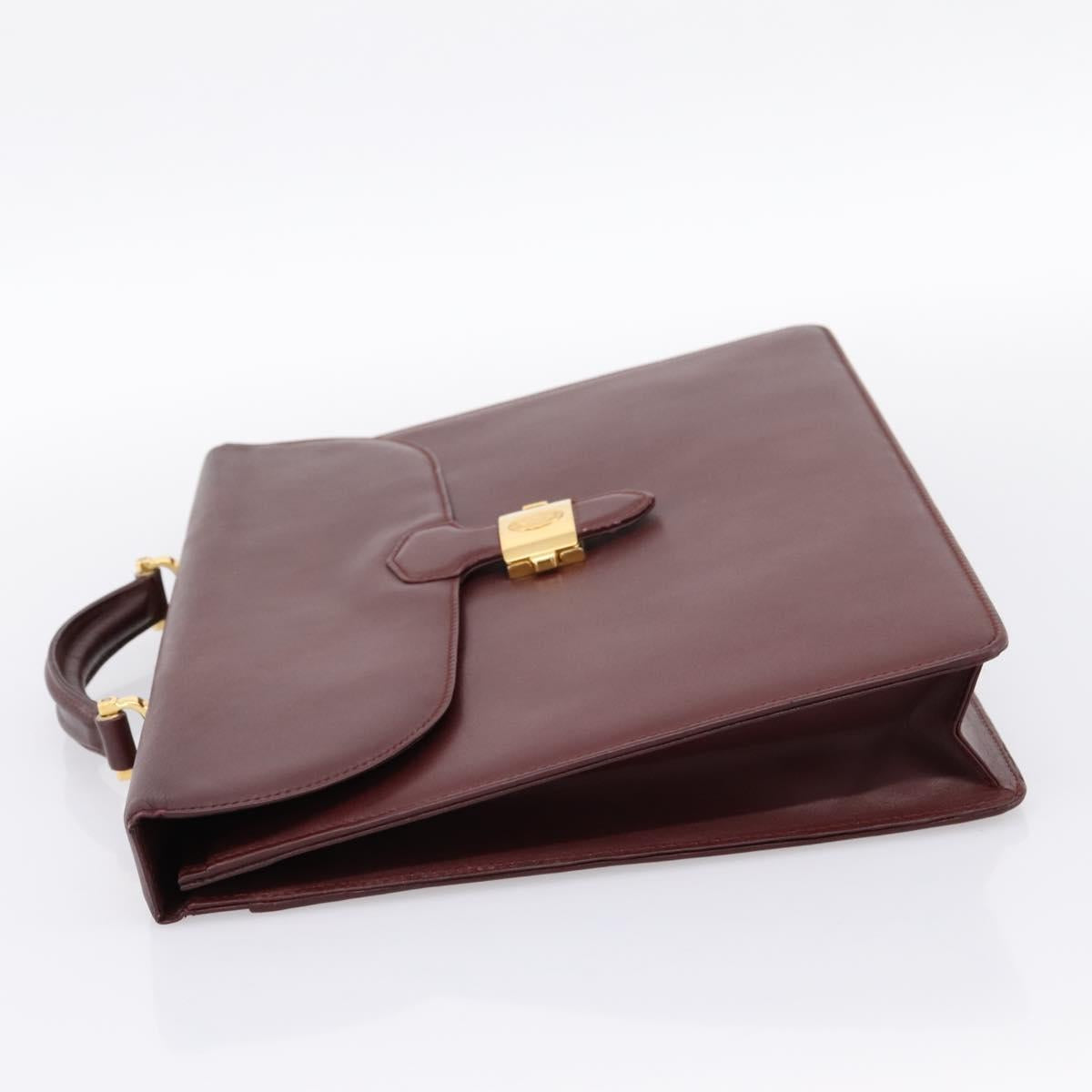 CARTIER Must Line Business Bag Leather Bordeaux Gold Auth bs36958