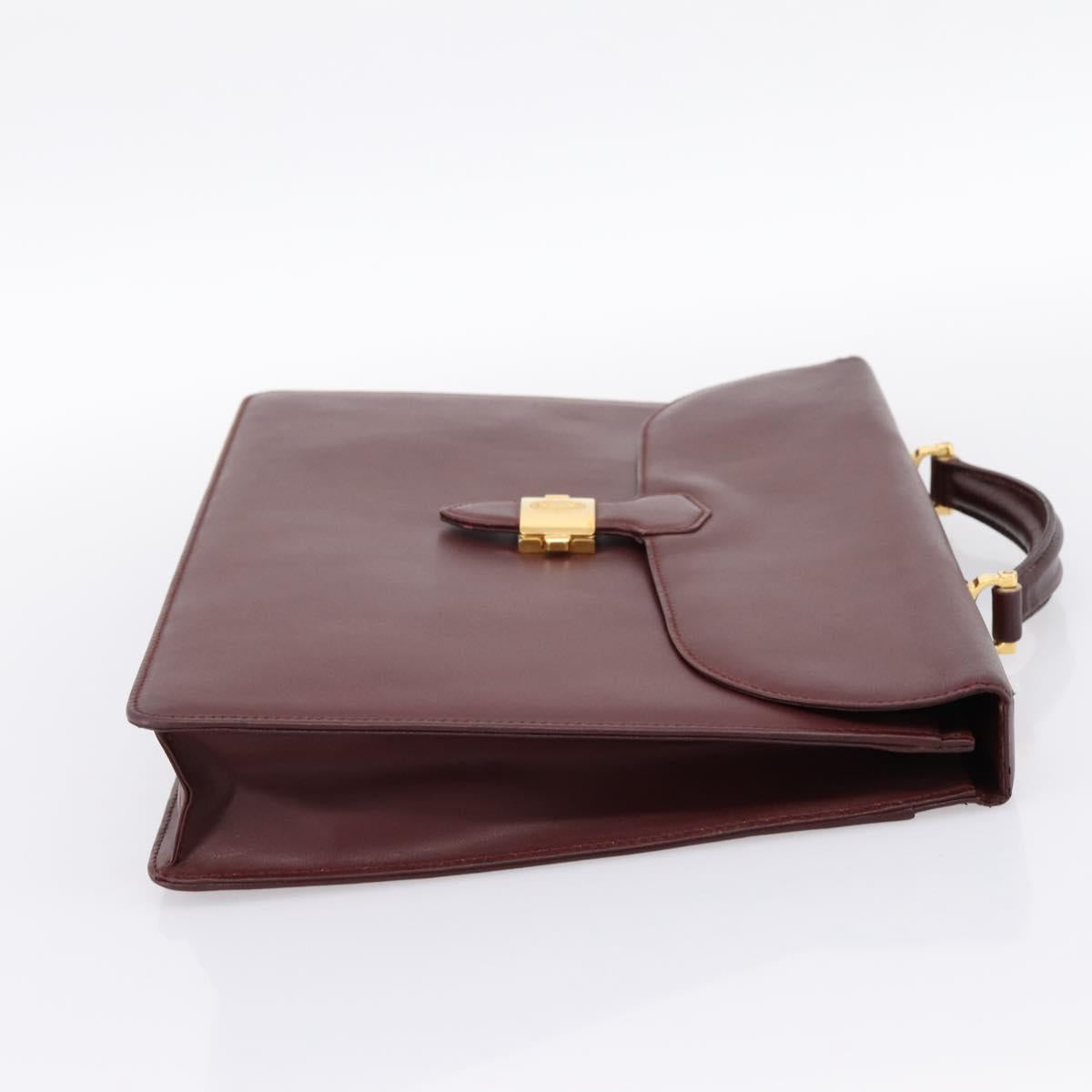 CARTIER Must Line Business Bag Leather Bordeaux Gold Auth bs36958