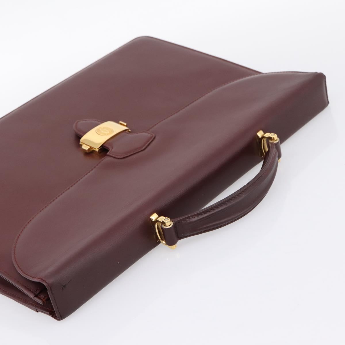CARTIER Must Line Business Bag Leather Bordeaux Gold Auth bs36958