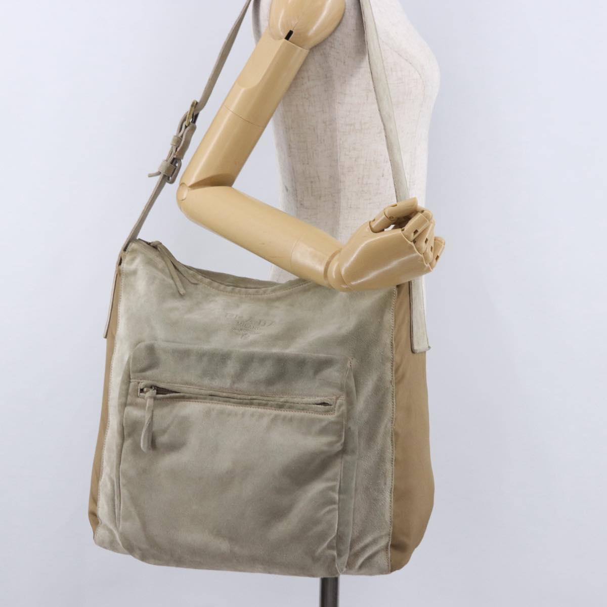 PRADA Shoulder Bag Suede Beige Auth bs36960