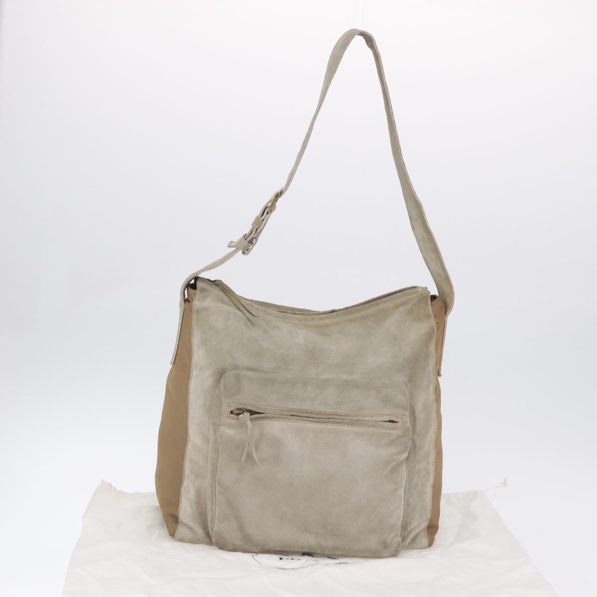 PRADA Shoulder Bag Suede Beige Auth bs36960