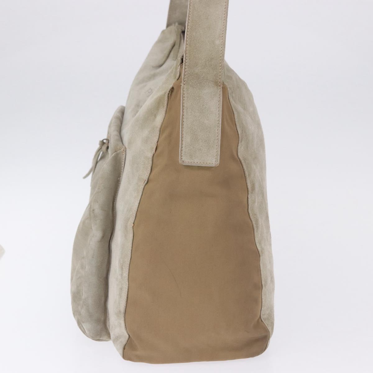 PRADA Shoulder Bag Suede Beige Auth bs36960