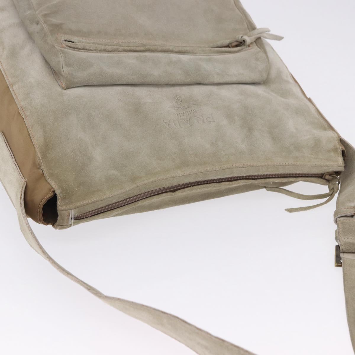 PRADA Shoulder Bag Suede Beige Auth bs36960