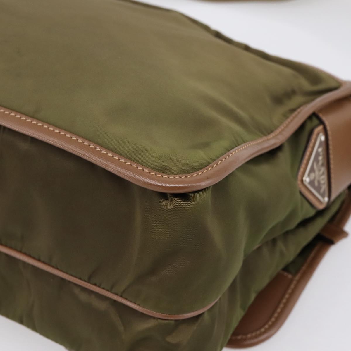PRADA Shoulder Bag Nylon Khaki Silver Auth bs36961
