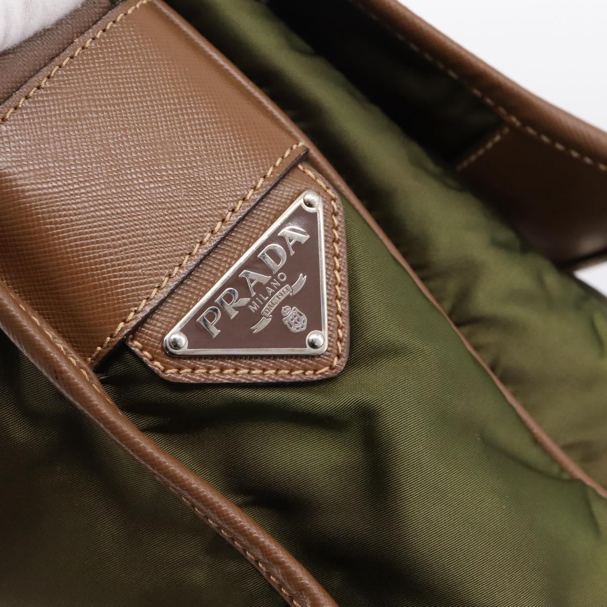 PRADA Shoulder Bag Nylon Khaki Silver Auth bs36961