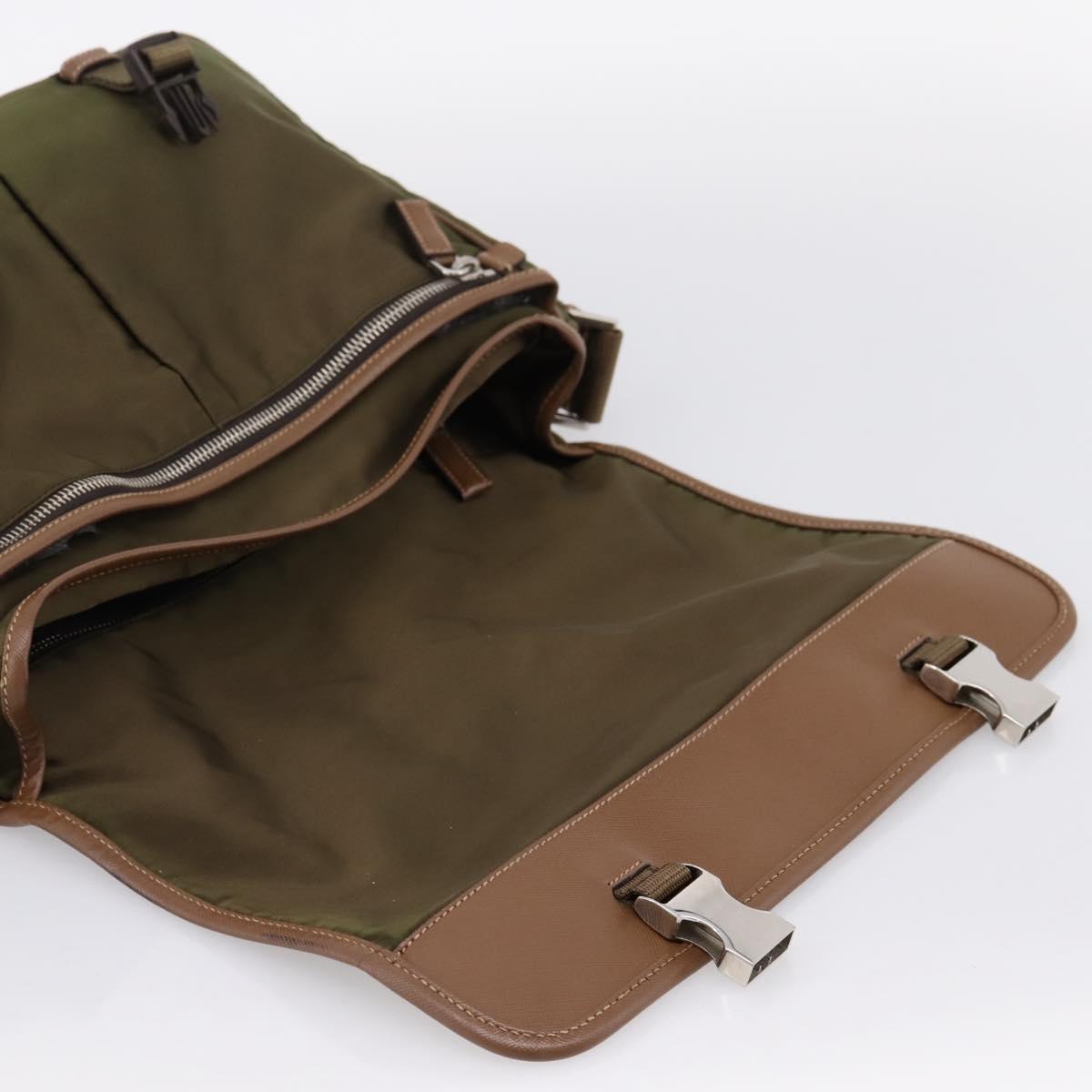PRADA Shoulder Bag Nylon Khaki Silver Auth bs36961