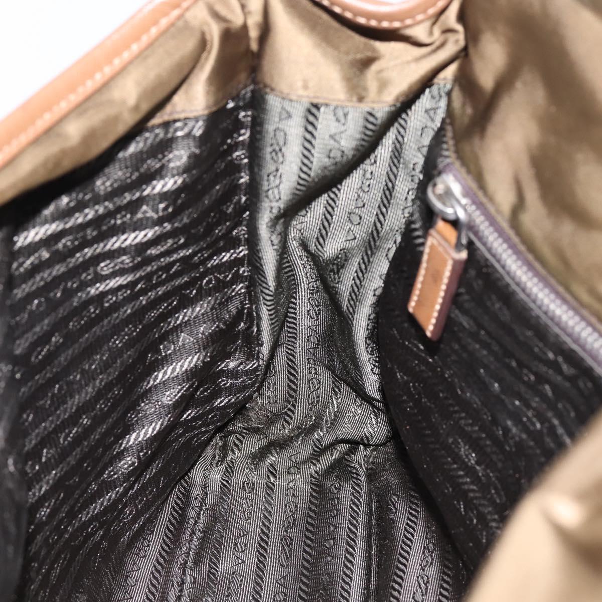 PRADA Shoulder Bag Nylon Khaki Silver Auth bs36961