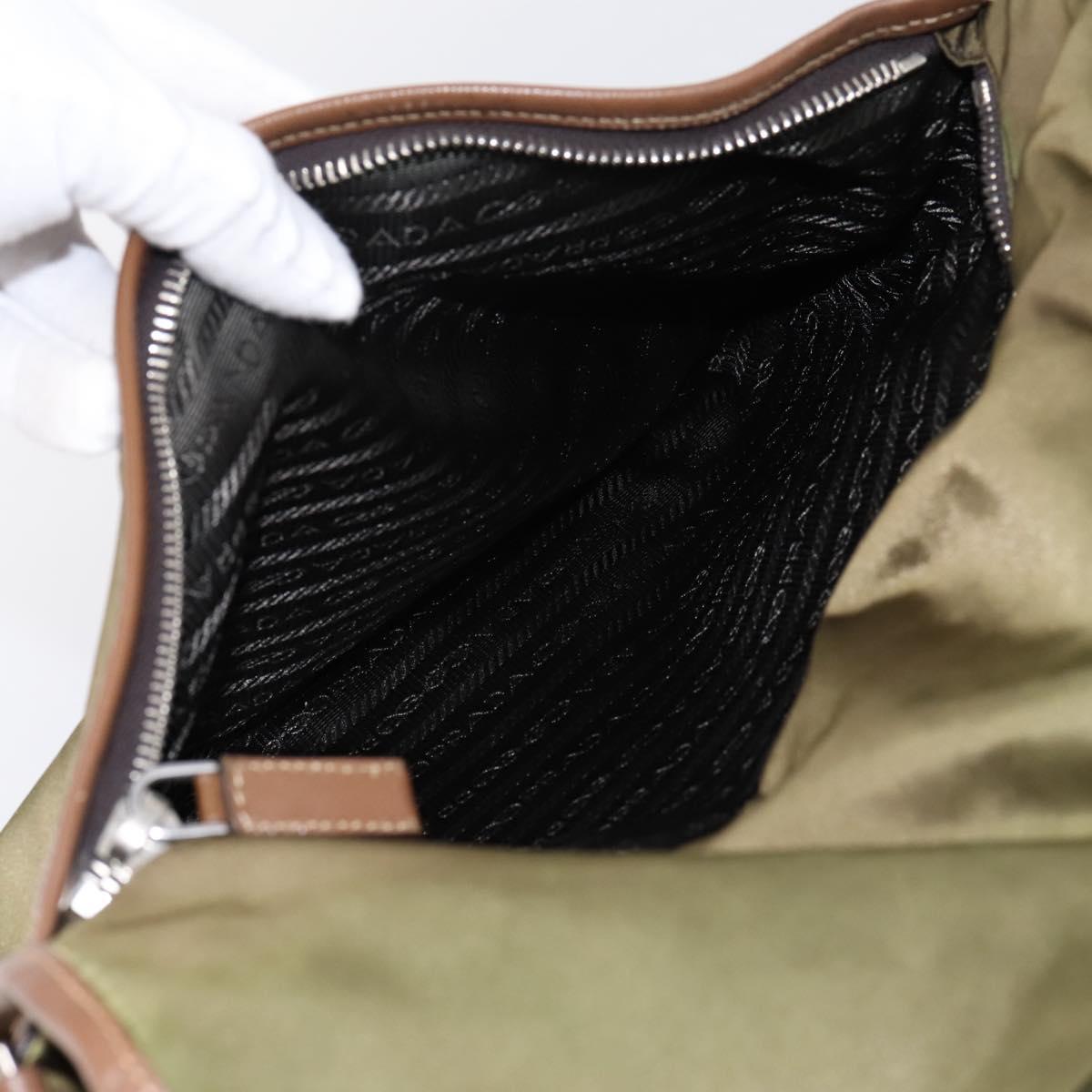 PRADA Shoulder Bag Nylon Khaki Silver Auth bs36961