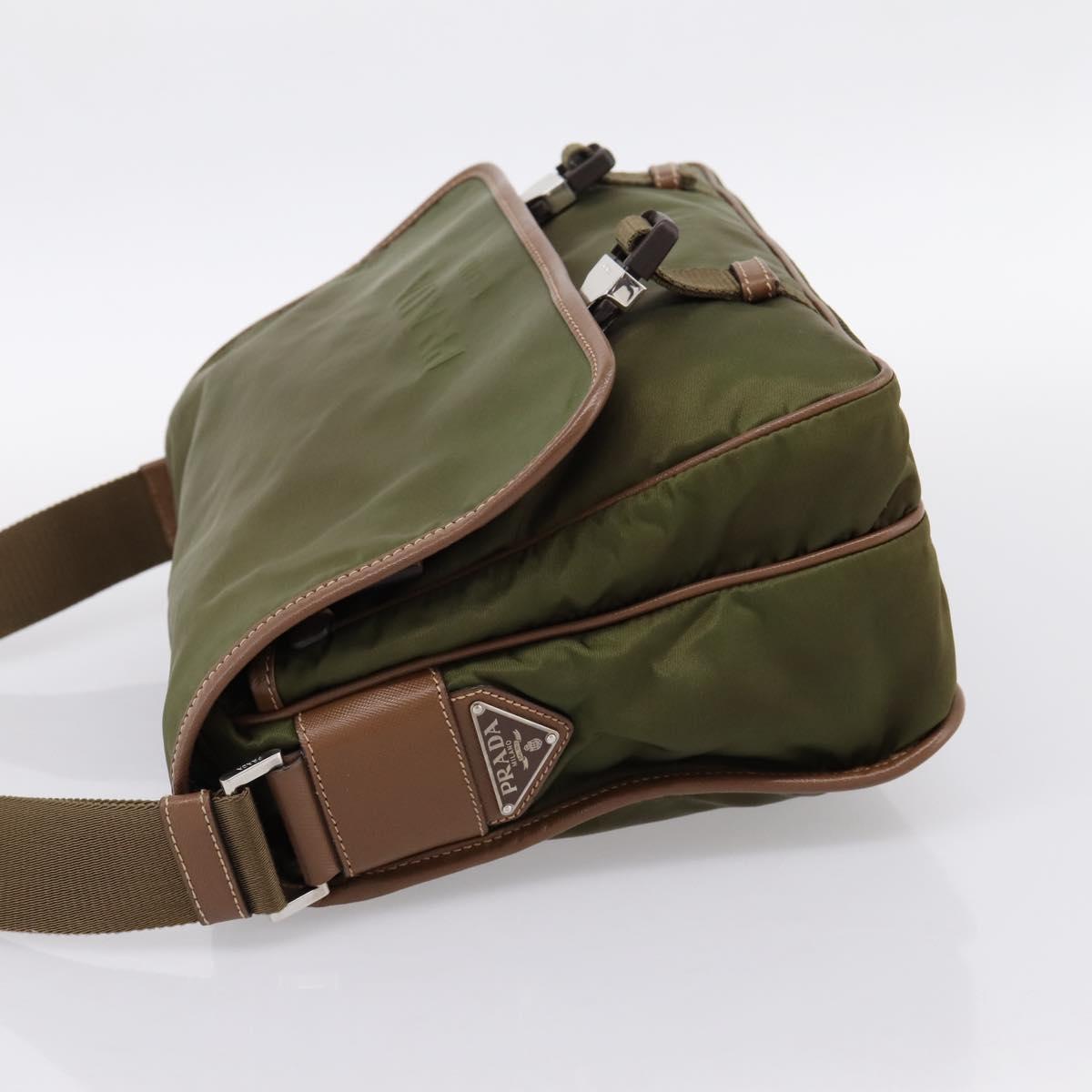 PRADA Shoulder Bag Nylon Khaki Silver Auth bs36961