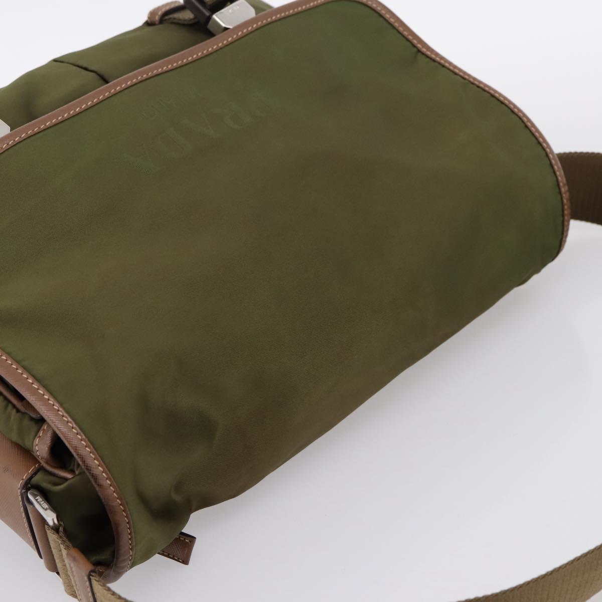 PRADA Shoulder Bag Nylon Khaki Silver Auth bs36961