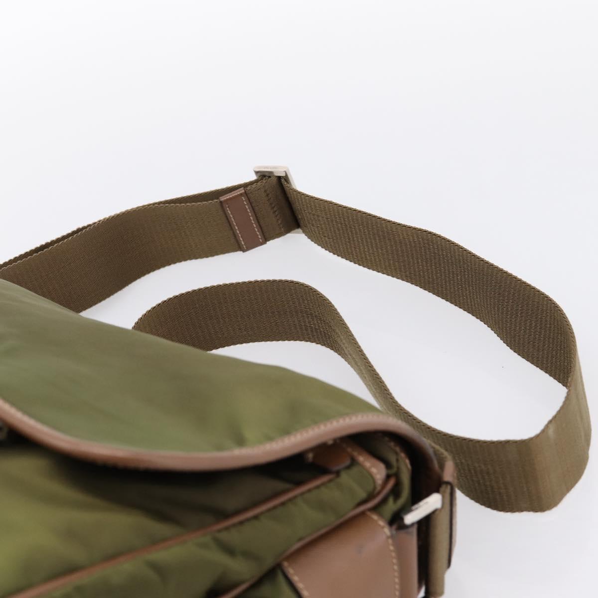 PRADA Shoulder Bag Nylon Khaki Silver Auth bs36961